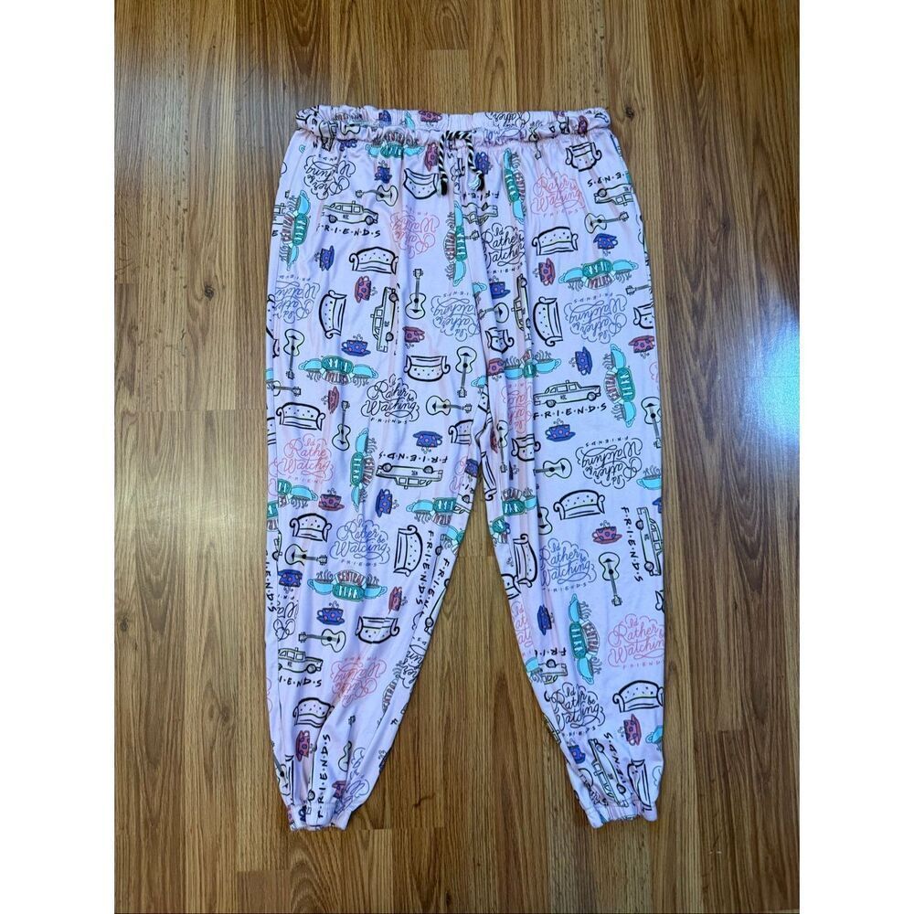 FRIENDS Women's I'd Rather Be Watching Drawstring Sleep Jogger Pink Size XL